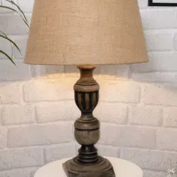 Homesake Home Collection Brown Wood Trophy Carved Table Lamp with Empire Shade - Set of 1-34