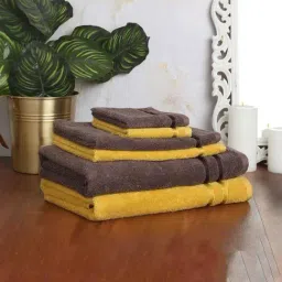 Spaces Solid Yellow & Brown Cotton Towel Combo - Set of 6-image-14