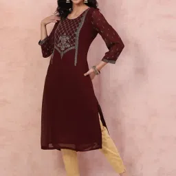 Rangriti Brown Printed Straight Kurta-picture-1