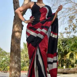 Suta Black & Red Pure Cotton Saree With Unstiched Blouse-picture-1