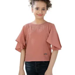 poplins Kids Baby Pink Cotton Embellished Top-image-93