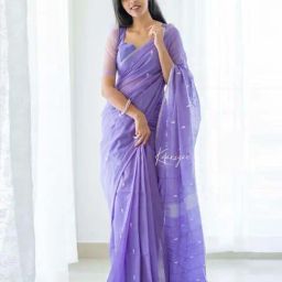 APNISHA Purple Cotton Woven Saree With Unstitched Blouse-picture-15