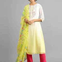Wishful by W Yellow Embroidered A Line Kurta-picture-20
