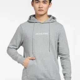 Jack & Jones Grey Melange Cotton Regular Fit Hooded Sweatshirt-picture-31