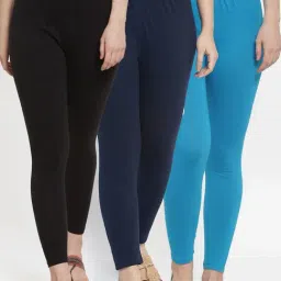 Gracit Black & Navy Mid Rise Leggings - Pack Of 3-image-87