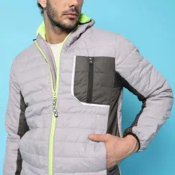 Campus Sutra Grey Cotton Regular Fit Colour Block Jacket-18