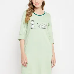 Clovia Light Green Printed Sleep T-Shirt-picture-3