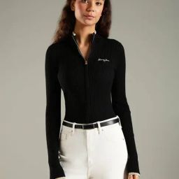 TOMMY HILFIGER Black Slim Fit Polyester Mock Neck Front-Open Sweater-picture-37