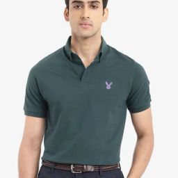 Rare Rabbit Green Regular Fit Embroidered Polo T-Shirt-image-78