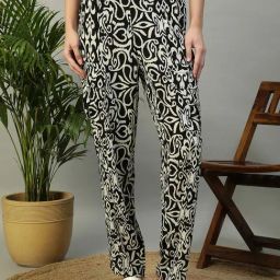 Oxolloxo Black Regular Fit Printed Trousers-picture-1