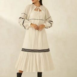 VIRGIO White Cotton Embroidery Long Sleeves Shrug-image-74