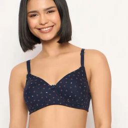 Clovia Navy Cotton Regular Fit Printed Bra-image-75