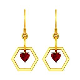 BIS Hallmarked 22k Yellow Gold Hexagonal Drop Earrings with A Mini Red Heart for Women & Girls-34