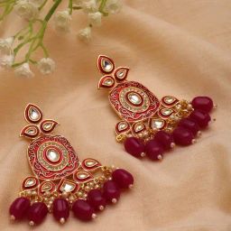 Panash Gold Toned Kundan Contemporary Dangler Earrings-26