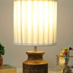 Homesake White & Brown Wood Carved-Shaped Table Lamp With Fabric Shade-43