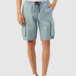 Bene Kleed Light Blue Cotton Regular Fit Shorts-picture-16