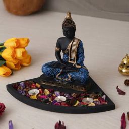 eCraftIndia Blue & Golden Polyresin Meditating Buddha Showpiece & Fragnanced Petals and Tealight-image-54