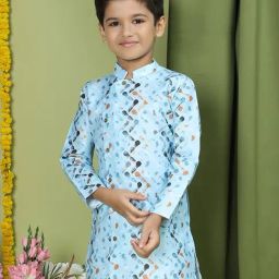 TABARD Kids Sky Blue Printed Full Sleeves Kurta-image-35