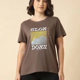 Van Heusen Brown Cotton Relaxed Fit Printed T-Shirt-picture-47