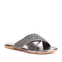 Scentra Women's Metallic Cross Strap Sandals-image-2