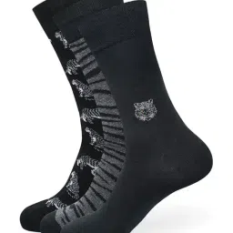 BALENZIA Black Cotton Printed Formal Crew Socks - Pack of 3-picture-44