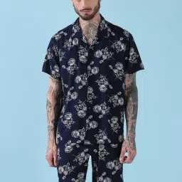 showoffff Showoff Navy Blue Cotton Relaxed Fit Floral Print Co-Ord Set-picture-29