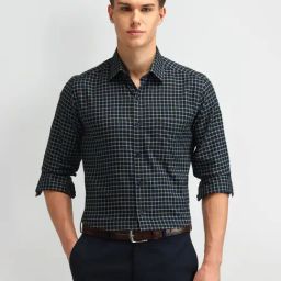 Arrow Blue Cotton Slim Fit Checks Shirt-image-74