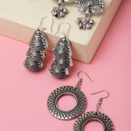 Panash Set Of 3 Silver Plated Classic Drop Earrings-4