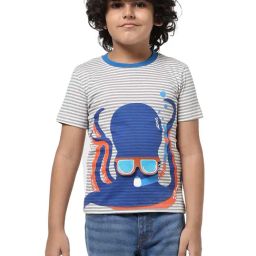 Jack & Jones Junior Grey & Blue Cotton Striped T-Shirt-picture-3