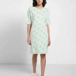 Dreamz By Pantaloons Green Cotton Comfort Fit Printed Nightdress-image-58