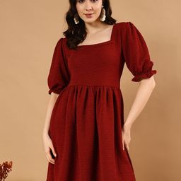 The Dry State Women's Square Neck Puff Sleeve Fit & Flare Dress-image-19