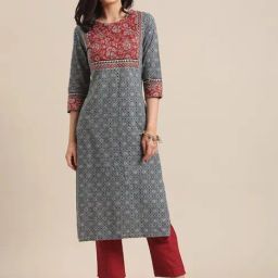 Varanga Blue Cotton Printed Straight Kurta-image-75