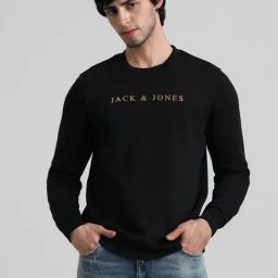 Jack & Jones Jet Black Slim Fit Printed Sweatshirt-image-69