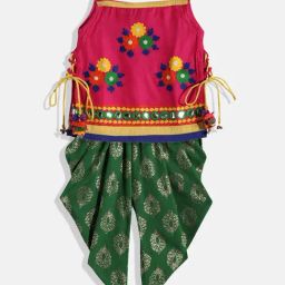 TWISHA Kids Pink & Green Embroidered Top with Dhoti-image-101