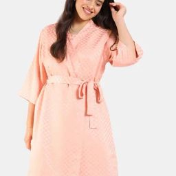 Zivame Peach Chequered Robe-picture-29