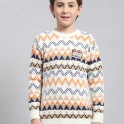 Monte Carlo Kids Off White Self Design Full Sleeves Sweater-image-108