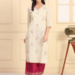 Aurelia Off White Regular Fit Embroidered Kurta-image-12