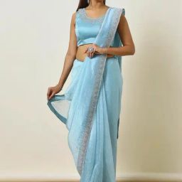 Soch Sky Blue Embellished Saree With Unstitched Blouse-picture-21