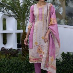 SHREE LAXMINARAYAN EXPORT Ethnic Motifs Printed Thread Work Kurta With Trousers & Dupatta image 2