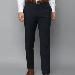Louis Philippe Navy Slim Fit Checks Trousers-picture-6