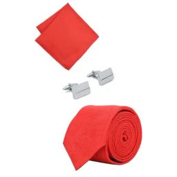 Van Heusen Red Printed Tie with Pocket Square and Cufflink-1