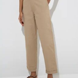 LOV by Westside Beige High-Rise Cotton-Blend Trousers with Belt-22