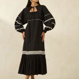VIRGIO Black Cotton Embroidery Long Sleeves Shrug-image-0
