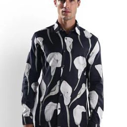 Celio* Black Regular Fit Printed Shirt-image-61