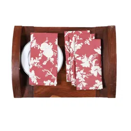 Contrast Living Set Of 4 Red & Beige Printed Table Napkins image 2