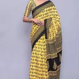 TROPWEAR Ethnic Motifs Linen Blend Block Print Saree-51