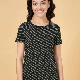 Ajile by Pantaloons Black Cotton Printed Sports T-Shirt-image-86