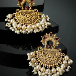 Panash Gold Plated Classic Pearl Studded Chand Bali Earrings-1