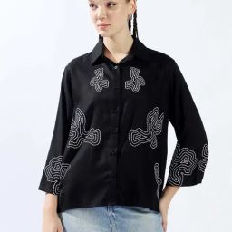 High Star Black Cotton Oversized Embroidered Shirt-image-34