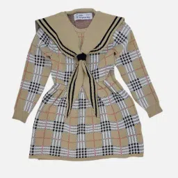 Little Surprise Box Girls Beige Chequered Dress-image-24